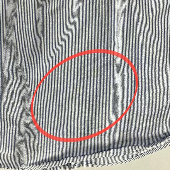 LL Bean Shirt Size L Blue White Stripe Button Up Short Sleeves 100% Cotton STAIN - Picture 5 of 7